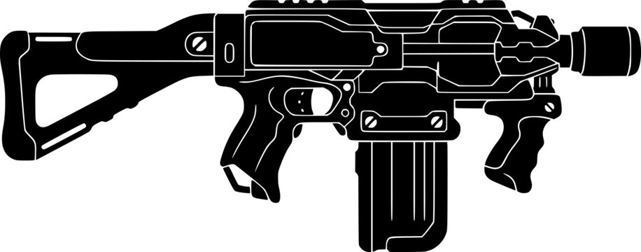 toy nerf gun silhouette, black and white silhouette, vector and illustration
