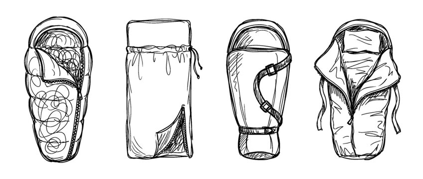 sleeping bag , pen scribble , kid Hand drawn , vector