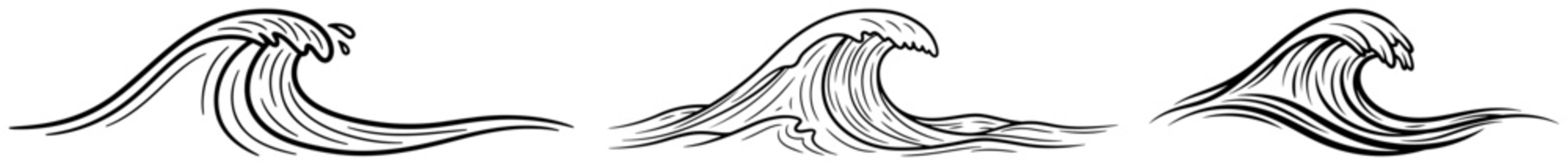 Wave crests and sea surges in vintage engraving line art style