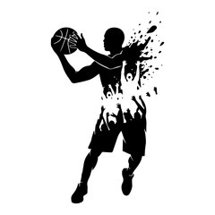 Basketball player silhouette with crowd of fans cheering in splatter effect style © Aisha Kudorova