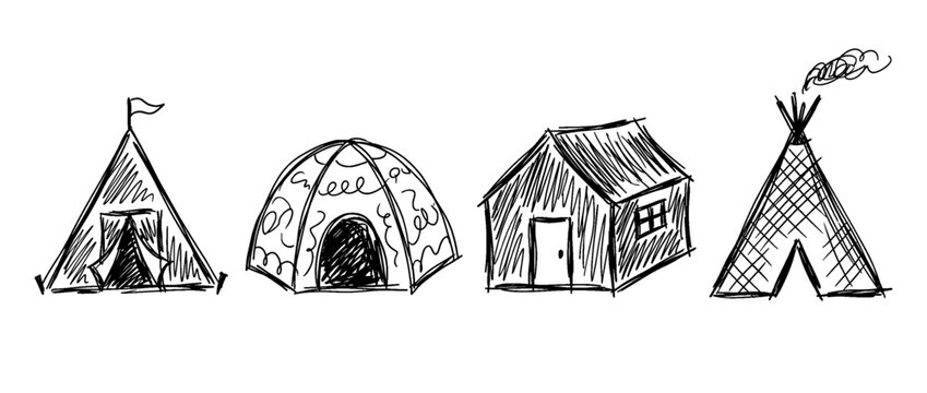 tent , pen scribble , kid Hand drawn , vector