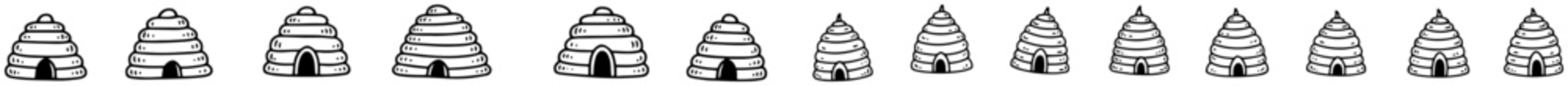 Beehives horizontal border pattern in hand drawn doodle style