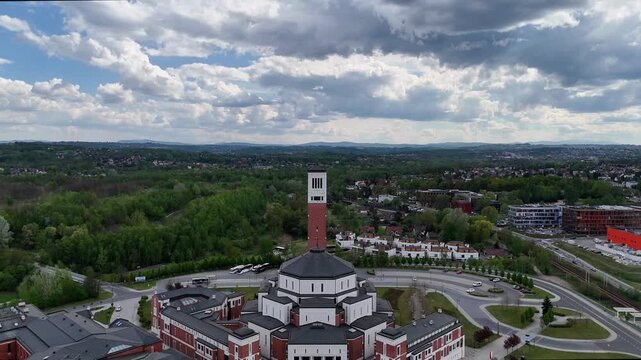 Sanktuarium Jana Pawła II, Krak&oacute;w, widok z drona, przelot nad