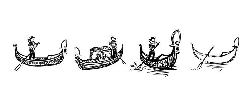 venetian gondola , pen scribble , kid Hand drawn , vector