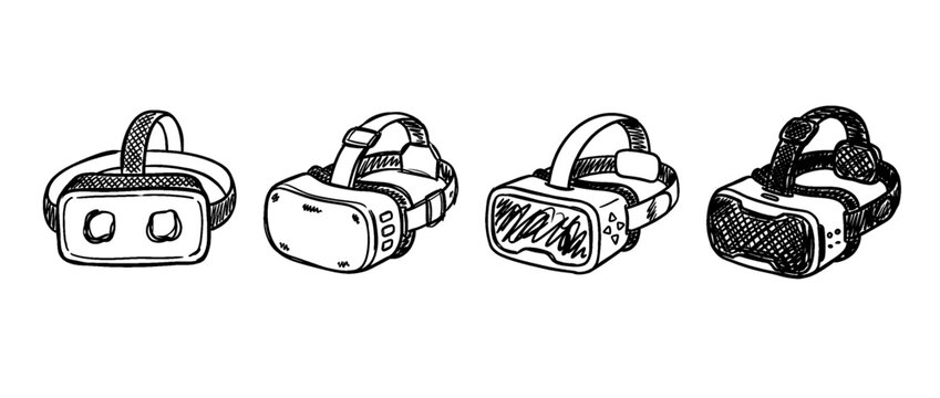 vr headset , pen scribble , kid Hand drawn , vector