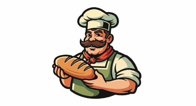 Cartoon baker holding bread