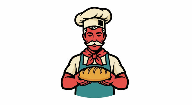 Cartoon chef holding bread