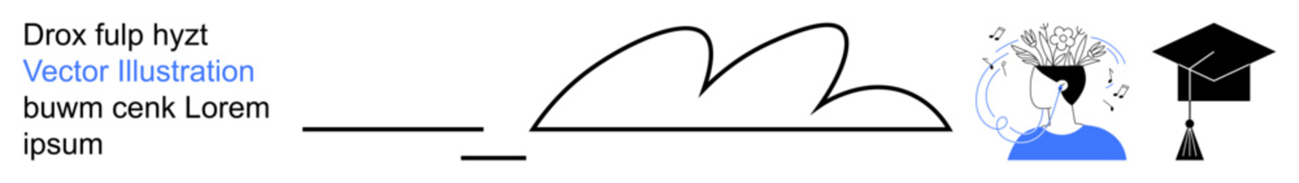 Education, creativity, achievement, artistic growth, academic success, knowledge. Line drawing elements with graduate cap and abstract idea . Education and creativity