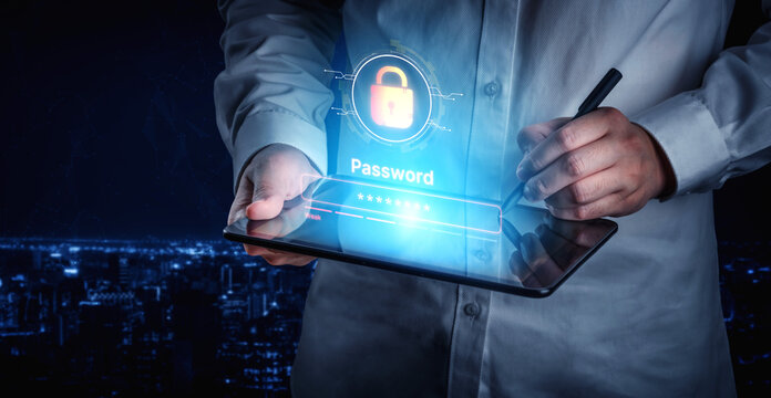 A concept of user authentication and password security. The interface shows a password strength meter, highlighting the importance of creating a strong code for account protection. Fermion