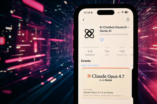 Germany &ndash; May 6, 2026: Genie AI App on a phone