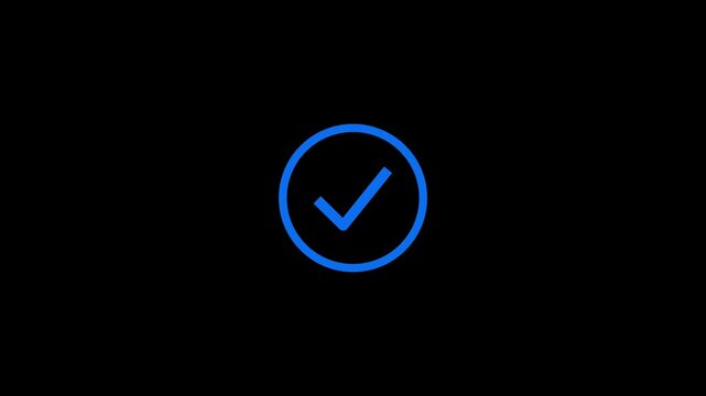 Check mark symbol. Success, accepted. Tick mark icon animation on black background.