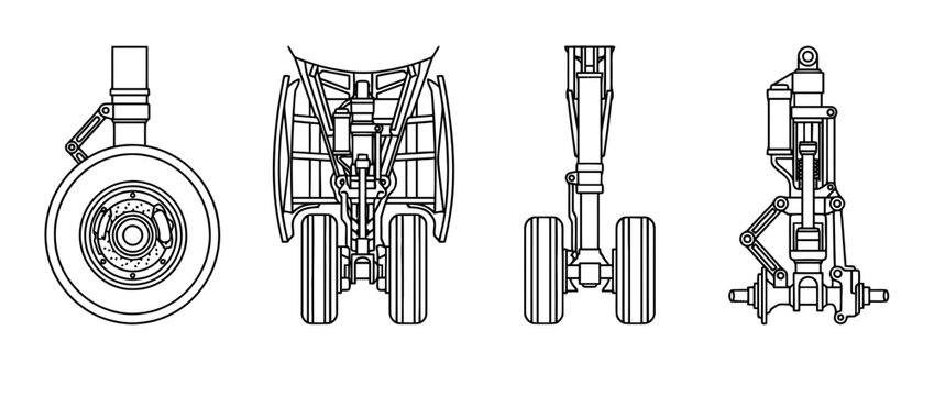This image features a robust collection of aircraft components illustrated in a simple black lineart style, appealing to aviation enthusiasts and technical designers.