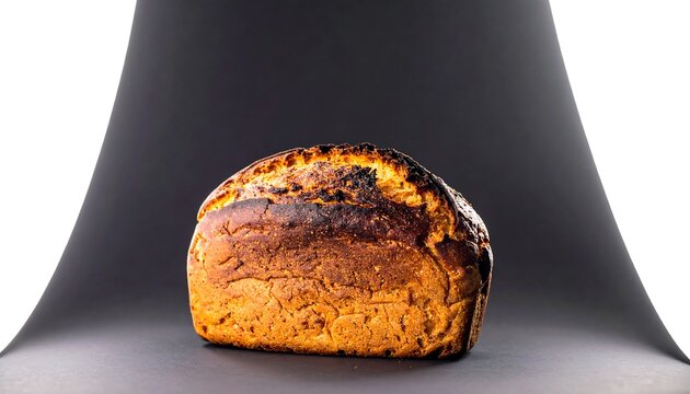 Burnt Crusty Bread Loaf Resting on Dark Studio Backdrop