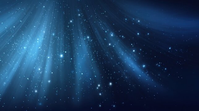 Starry night sky with radiant blue light beams creating a magical cosmic atmosphere filled with sparkling stars and a sense of infinite space and wonder