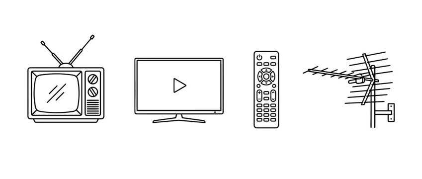 This illustration contrasts a vintage television with a modern screen and remote control, highlighting the evolution of media in simple black line art.