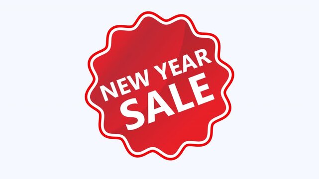 Red starburst sticker for new year sale. Ideal for promotional, social media posts, and website ads.