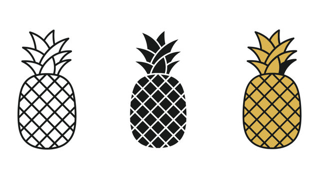 three stylized pineapples in flat design vector illustration