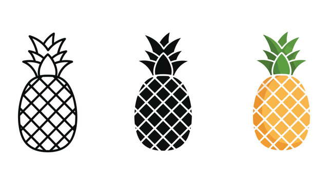 three stylized pineapples flat design vector illustration on white background