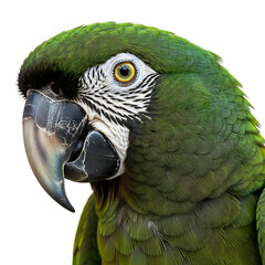 Obraz premium Close-up Portrait of a Vibrant Green Parrot Isolated on a White Background