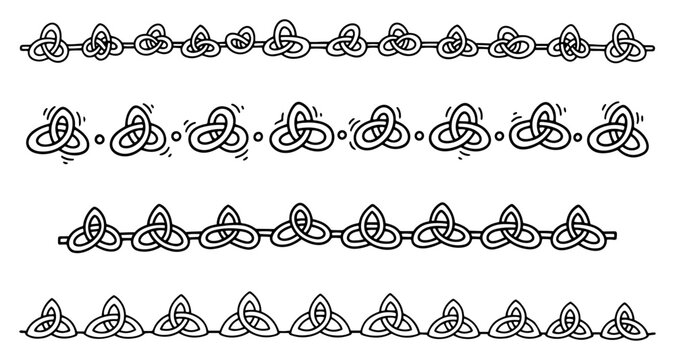 Celtic knot border patterns with triquetra trinity symbols in hand drawn doodle style