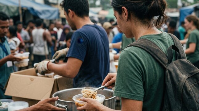 Volunteers Serving Food at Community Outreach Program &ndash; Charity, Helping Those in Need