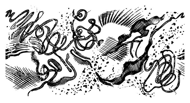 Abstract chaotic squiggles lines and dot textures in hand drawn ink sketch style
