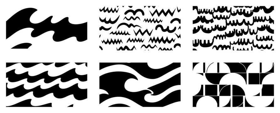 Abstract geometric and organic wave seamless patterns in modern graphic style