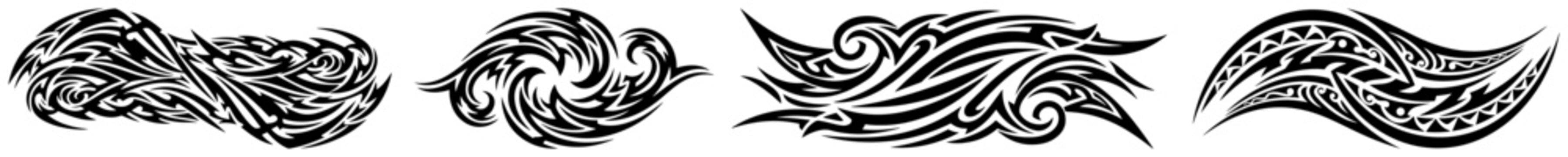 Abstract ocean wave shapes in black tribal tattoo style