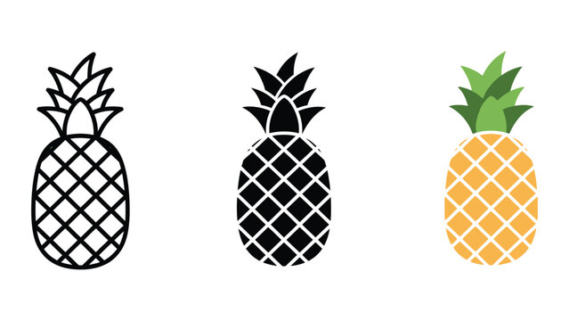 three stylized pineapples flat design vector illustration