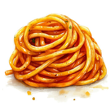 Spaghetti, watercolor vector, isolated on a white background.