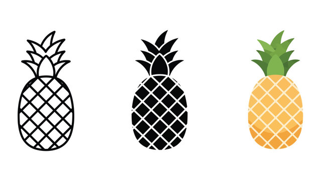 three stylized pineapples flat design vector illustration