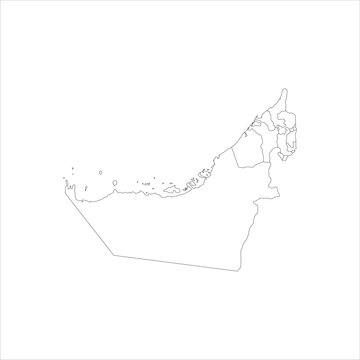 Outline vector map of United Arab Emirates with internal emirate boundaries, minimal black line drawing