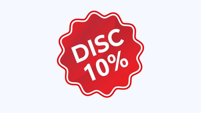 Red starburst 10 percent discount sticker for retail sales ideal for promoting discounts in marketing campaigns, websites, and social media posts.