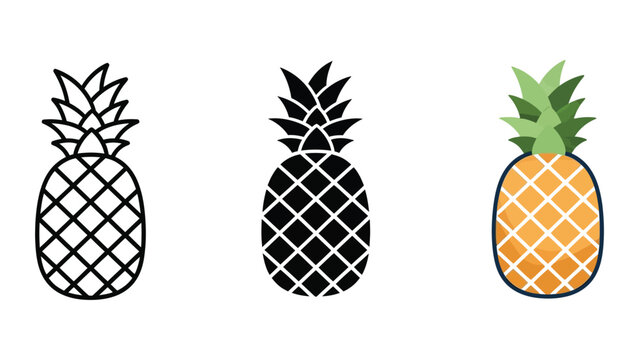 three stylized pineapples flat design vector illustration