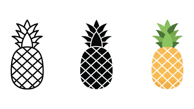 three stylized pineapples flat design vector illustration