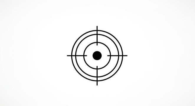 Bullseye Target Icon with Crosshairs on White Background, Representing Aim, Goal, Focus, Precision, Accuracy, and Strategy.