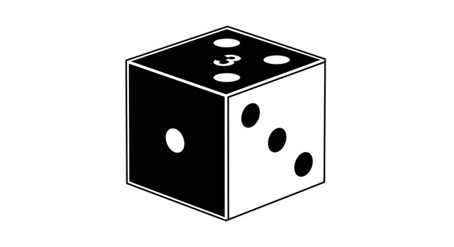 Black and white isometric dice with faces showing numbers one, three, and five. Gambling, chance, luck, and gaming concept.