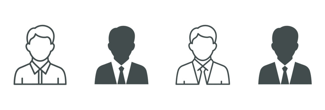 Professional business user profile avatar icons in outline and solid vector styles