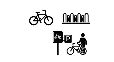 Fototapeta premium Black icons depict cycling infrastructure and parking a bold silhouette