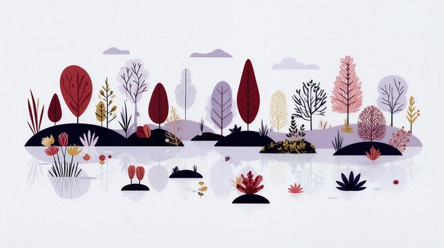 A still water pond, minimalist vector style illustration