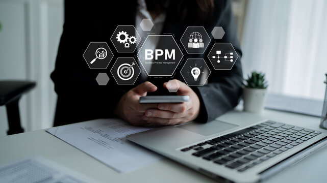 Business Process Management concept showing workflow analysis, process optimization, team collaboration, automation, and performance improvement Latch