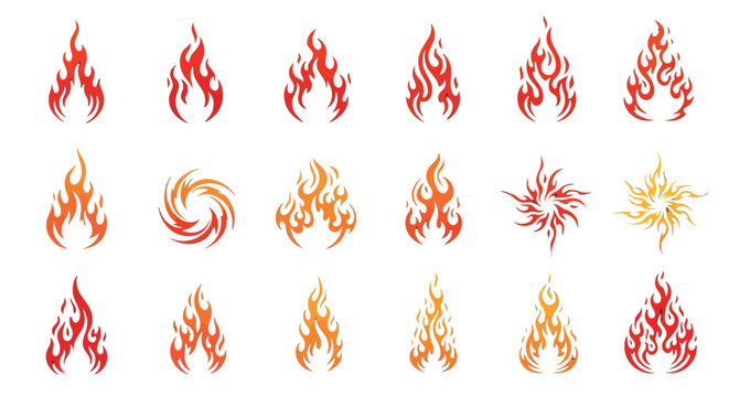 Adobe Illustrator ArtworkCartoon Flame and Fire Icon Collection Featuring Colorful Burning Elements, Hot Blaze Symbols, Campfire Graphics, Heat Energy Illustrations, Animated Inferno Designs, Creative