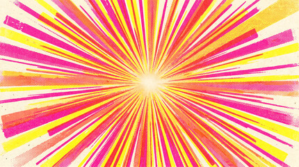 Fototapeta premium Risograph sun rays in fluorescent pink and yellow layers