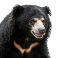 Fototapeta premium Sloth Bear Head Shot Isolated on White Background Wildlife Photography