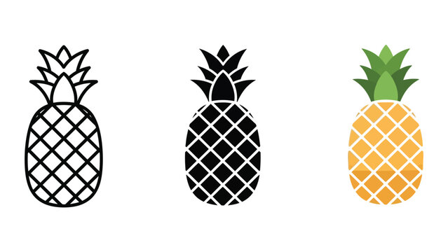 three stylized pineapples flat design vector illustration