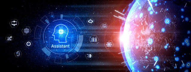 Fototapeta premium Futuristic AI assistant with autonomous agent capabilities, AI natural language understanding, and seamless business workflow AI integration. AI for modern productivity and tech solutions. Corpus
