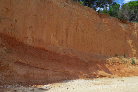 Textured Red Clay Cliff Layers at Podbrizi Beach, Vrgada Island