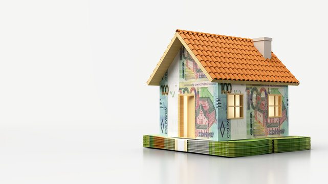 House made of Belarusian Ruble banknotes, real estate & mortgageconcept