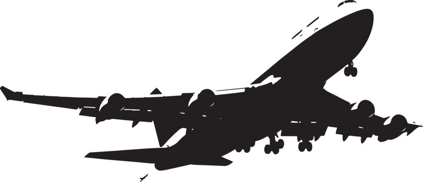 Silhouette of a large passenger airplane taking off with a black silho