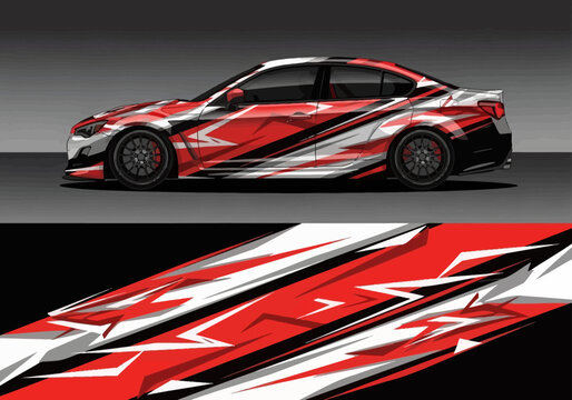 Modern sports car wrap design with red and black graphics
